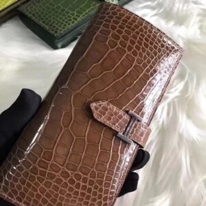 財布・小物展示｜エルメスウォレットエルメスシャイニークロコダイルレザーベアンウォレットスーツクリップブラウンシルバーバックル