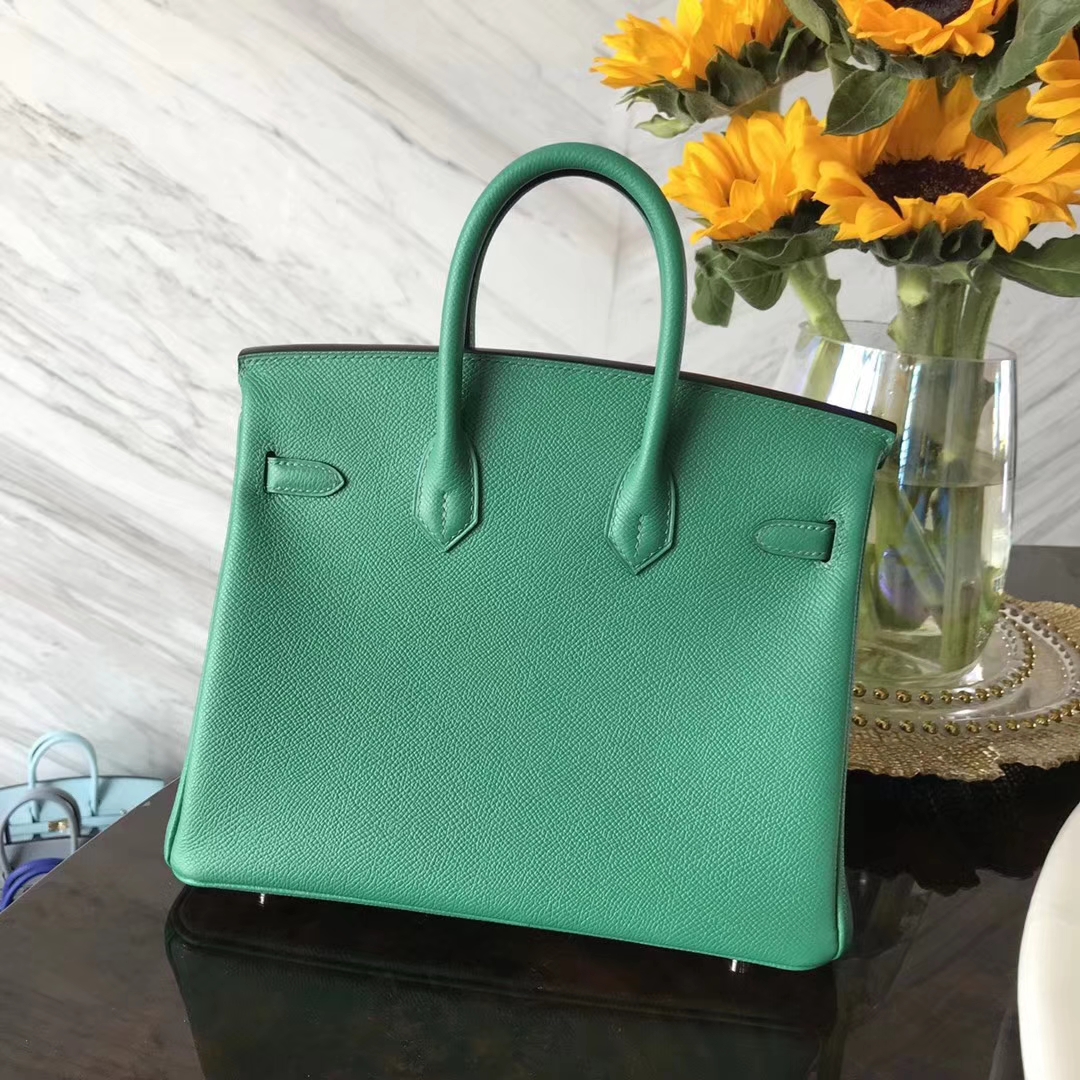 エルメスバーキンレディースバッグエルメスオリジナルパームグレイン牛革プラチナバッグBirkin25CMシルバーバックル