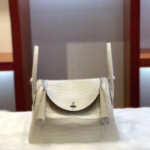 リンディ展示|エルメスリンディバッグエルメスリンディ26CM8Lクリーミーホワイトマットクロコダイルスキンリンディバッグシルバーバックル