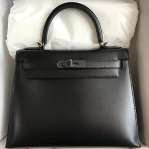 ケリー展示|エルメスケリーバッグエルメスオリジナルクイーンボックスレザーケリーバッグ28CMCK89ブラックブラックバックル