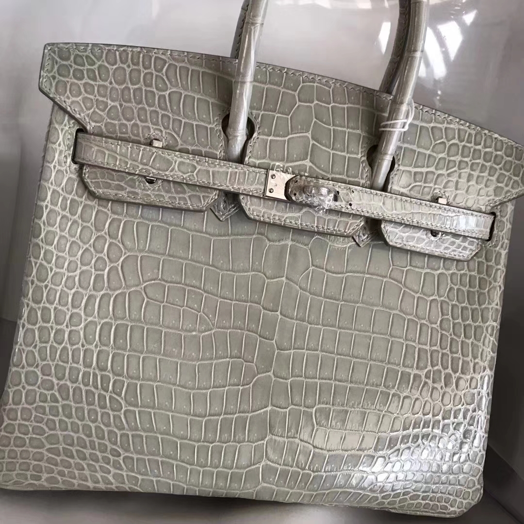 エルメスバッグ公式サイトエルメスパールグレーシャイニークロコダイルレザープラチナバッグBirkin25CMシルバーバックル