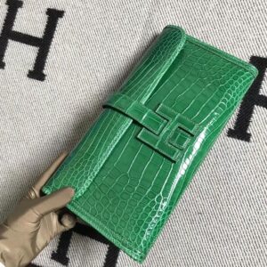 財布・小物展示|エルメスジゲハンドバッグエルメスサボテングリーン輸入光沢クロコダイルレザーウォレットクラッチバッグディナーバッグ